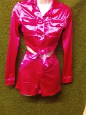 Hot Pink Vinyl Two-Piece Tie-Front Set